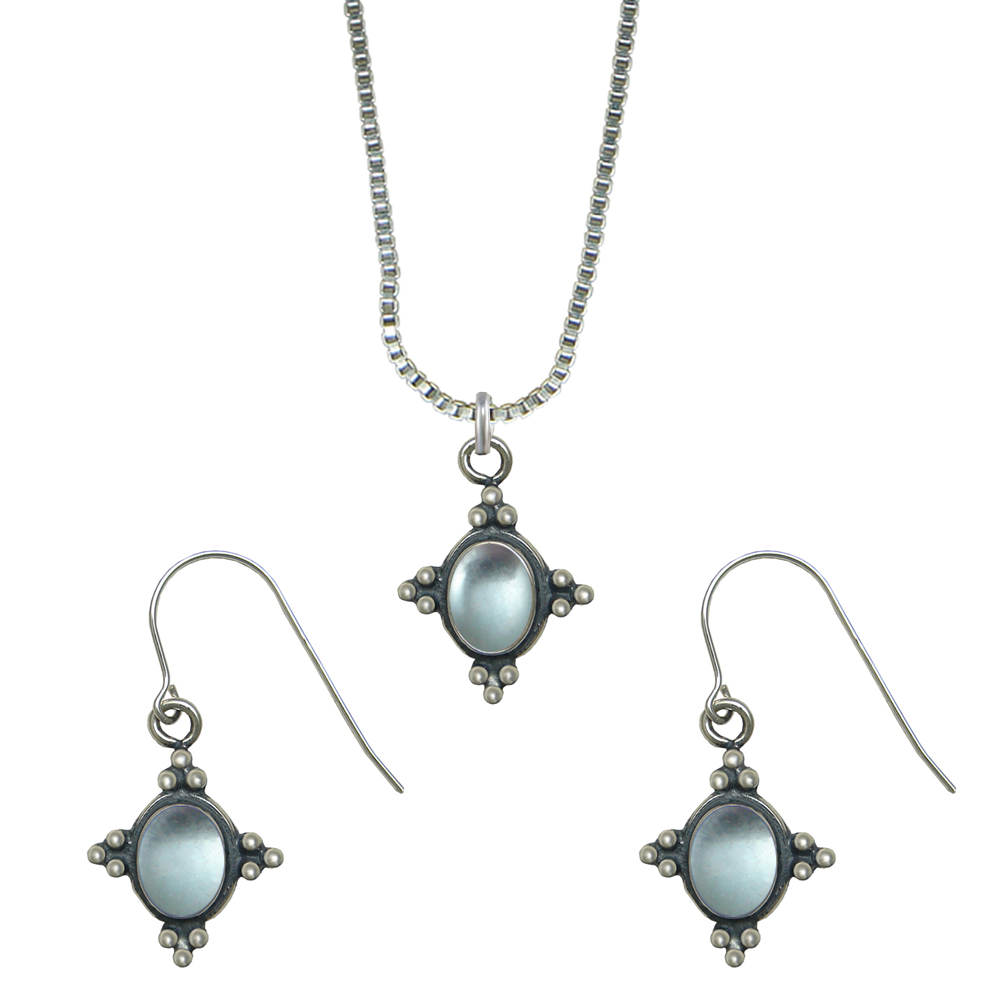 Sterling Silver Petite Necklace Earrings Set Blue Topaz